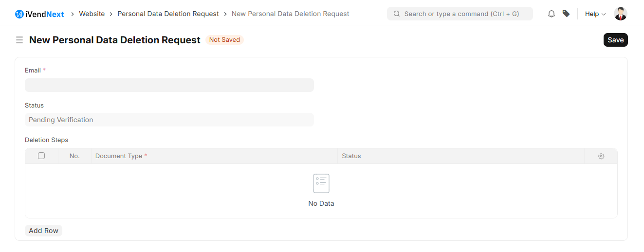 New Personal Data Deletion Request